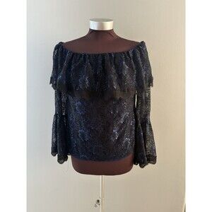 WHBM Lace Top Size 10 Blue Black Goth Whimsigoth Dark Romance Castlecore Witchy